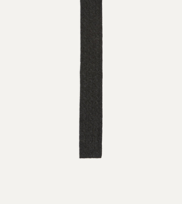 Drake's Grey Cashmere Cable Knitted Tie