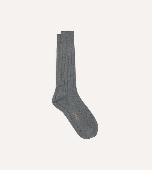 drake's Grey Cotton Mid-Calf Socks