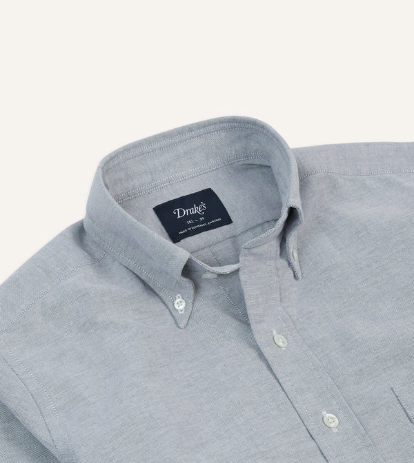 Drake's Grey Cotton Oxford Cloth Button-Down Shirt
