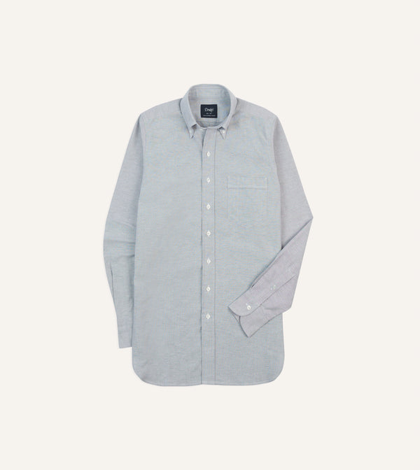 drake's Grey Cotton Oxford Cloth Button-Down Shirt
