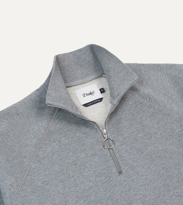 Drake's Grey Cotton Quarter Zip Sweatshirt