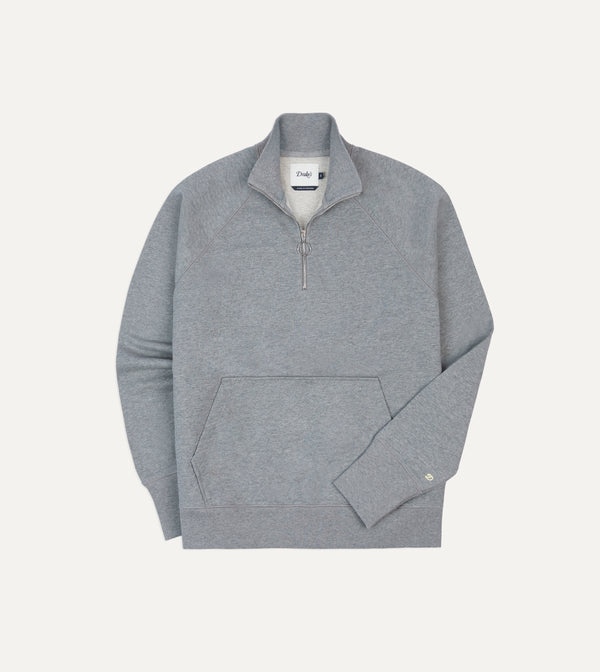 drake's Grey Cotton Quarter Zip Sweatshirt