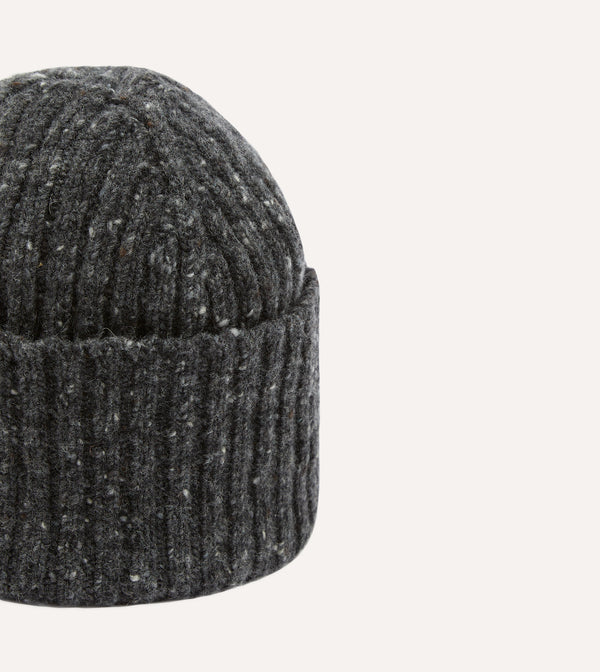 Drake's Grey Donegal Ribbed Merino Knit Cap