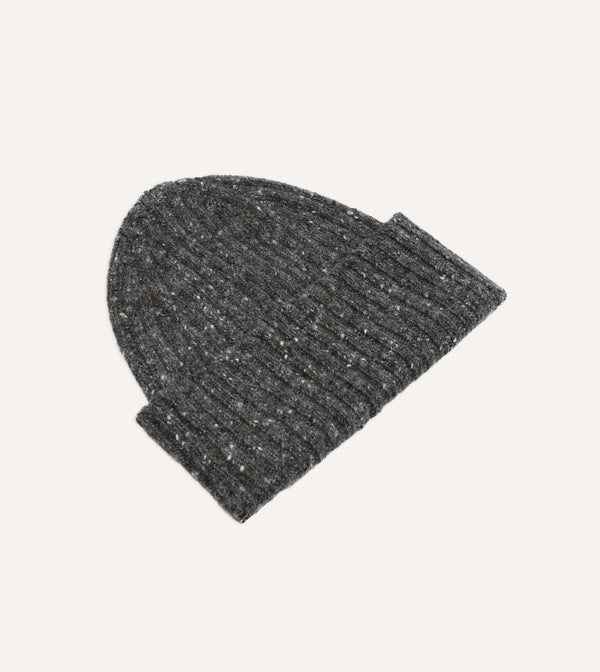 Drake's Grey Donegal Ribbed Merino Knit Cap