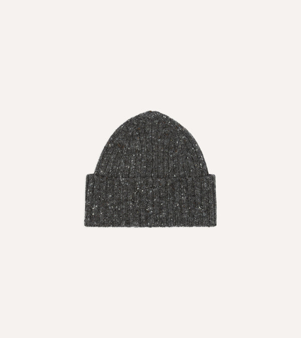 drake's Grey Donegal Ribbed Merino Knit Cap
