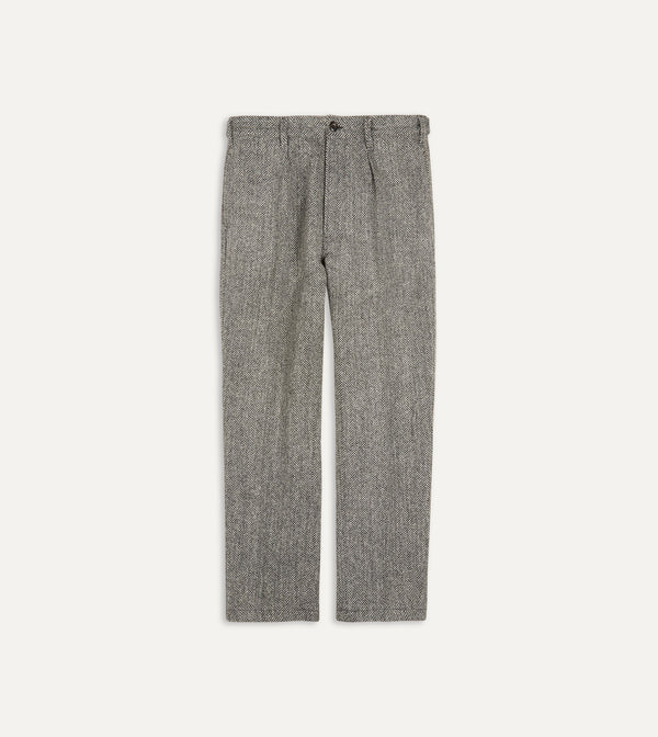 drake's Grey Harris Tweed One Pleat Games Trousers
