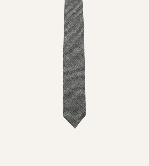 Drake's Grey Herringbone Hand Rolled Wool Tie