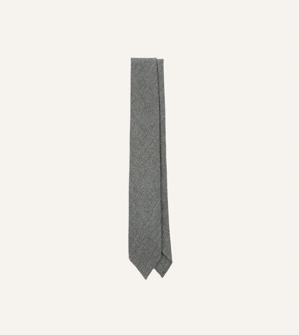 drake's Grey Herringbone Hand Rolled Wool Tie