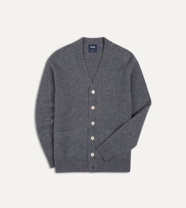 drake's Grey Lambswool 6 Button Cardigan