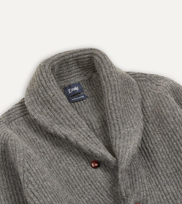 Drake's Grey Lambswool Shawl Collar Cardigan