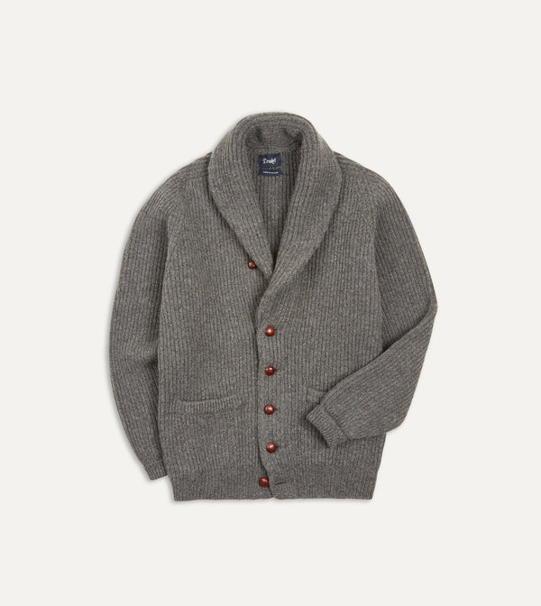 drake's Grey Lambswool Shawl Collar Cardigan