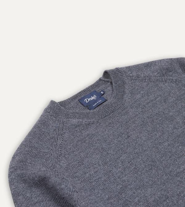 Drake's Grey Melange Merino Crew Neck Jumper