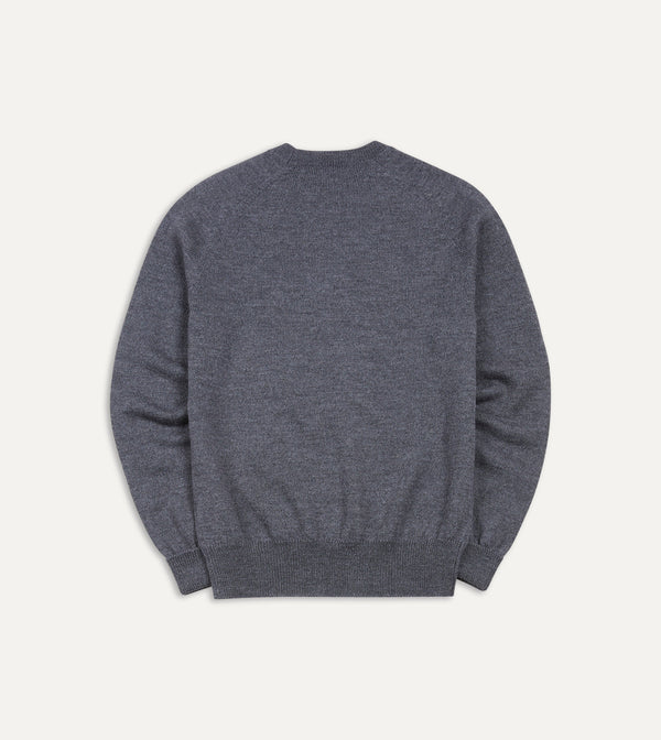 Drake's Grey Melange Merino Crew Neck Jumper