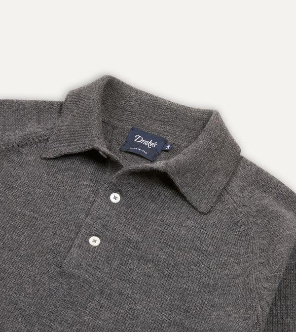 Drake's Grey Merino Wool Knitted Polo