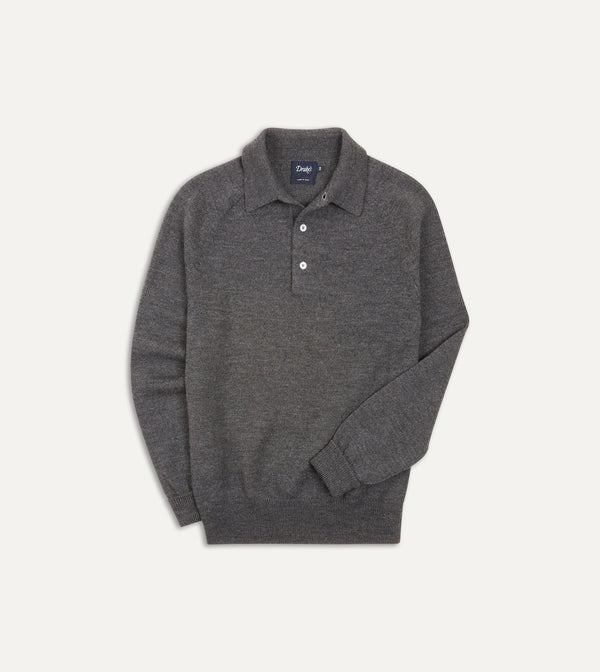 drake's Grey Merino Wool Knitted Polo
