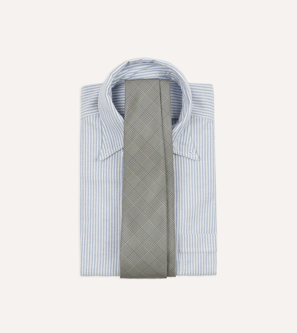 Drake's Grey Prince Of Wales Check Tipped Silk Tie