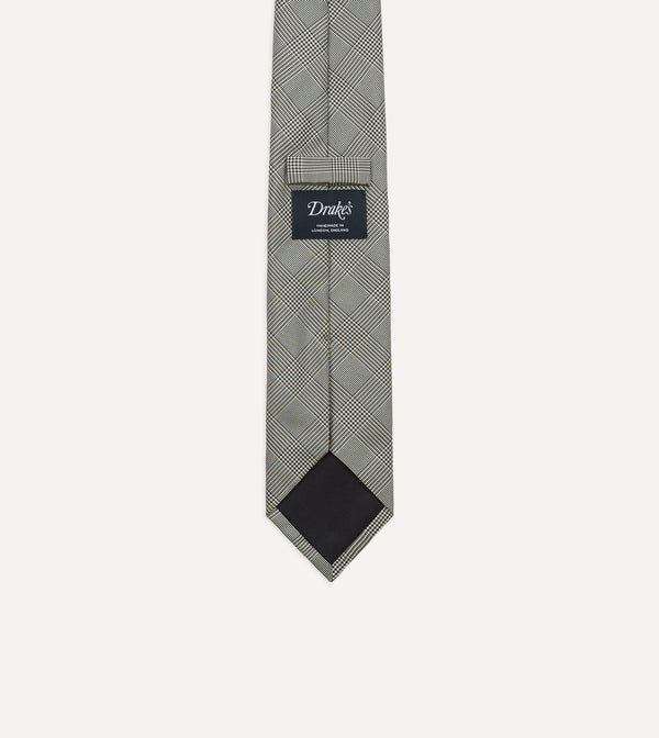Drake's Grey Prince Of Wales Check Tipped Silk Tie