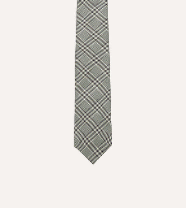 Drake's Grey Prince Of Wales Check Tipped Silk Tie