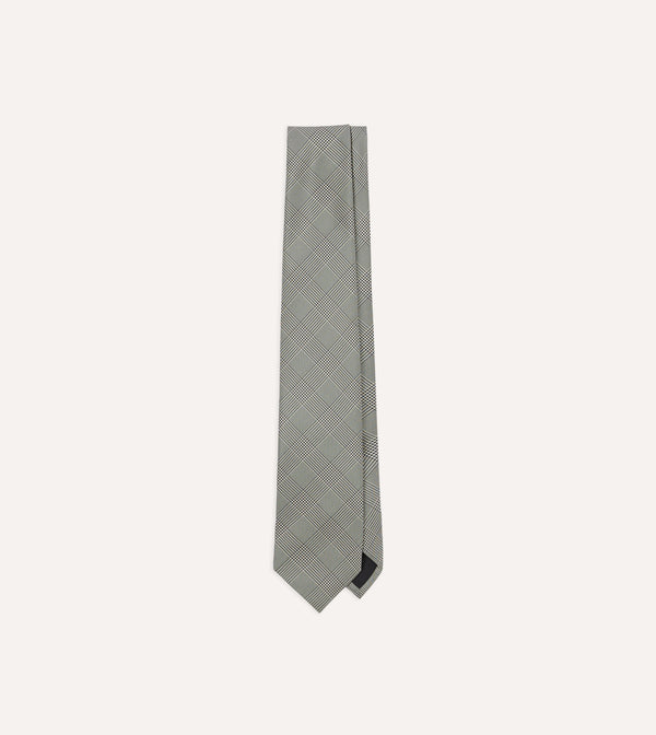 drake's Grey Prince of Wales Check Tipped Silk Tie