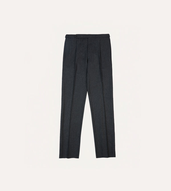 Drake's Grey Wool Flannel Single Pleat Trouser