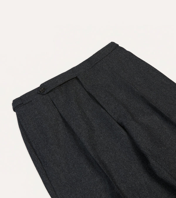 Drake's Grey Wool Flannel Single Pleat Trouser