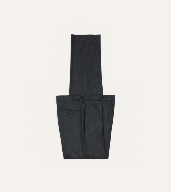 drake's Grey Wool Flannel Single Pleat Trouser