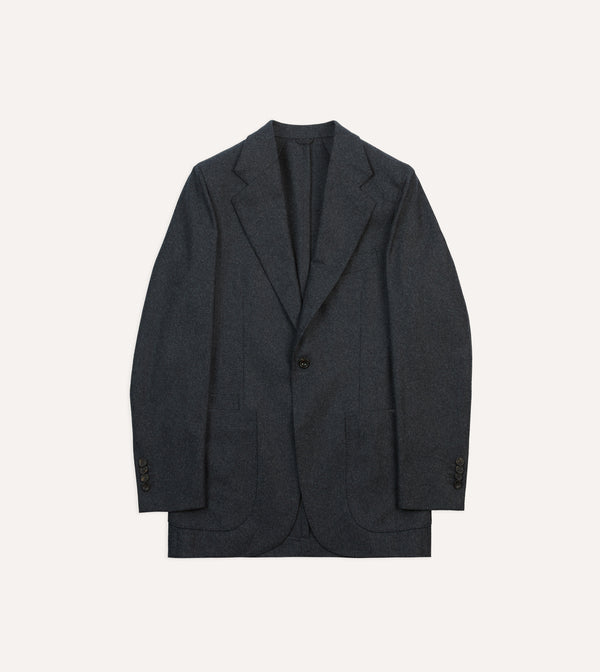 drake's Grey Wool Flannel Tailored Jacket