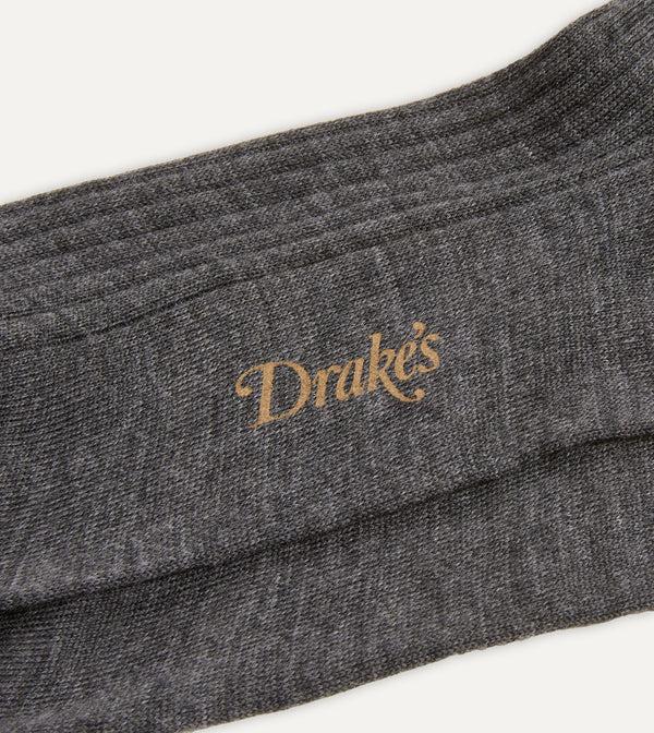 Drake's Grey Wool Over-The-Calf Socks