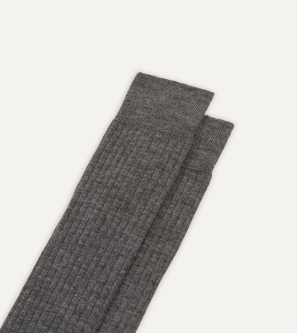 Drake's Grey Wool Over-The-Calf Socks