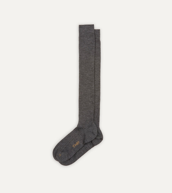 Drake's Grey Wool Over-The-Calf Socks