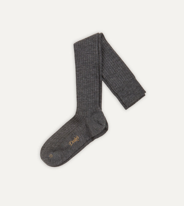drake's Grey Wool Over-The-Calf Socks