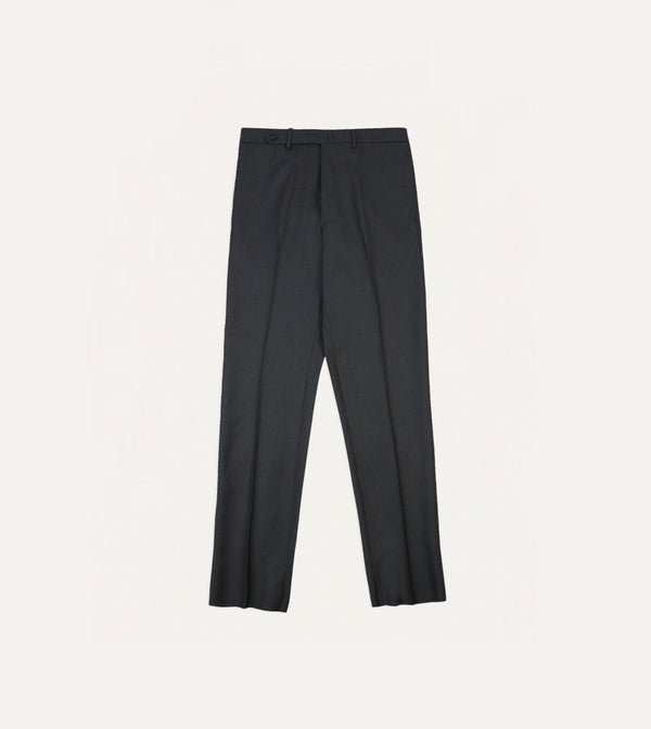 Drake's Grey Worsted Wool Flat Front Trouser
