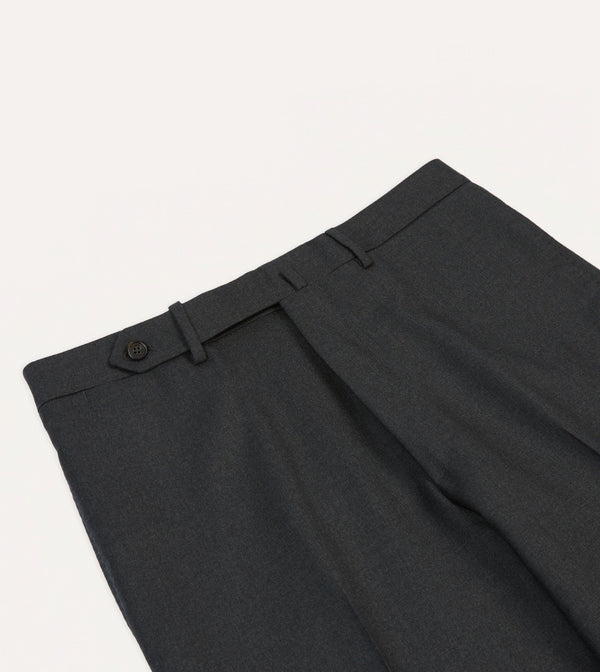 Drake's Grey Worsted Wool Flat Front Trouser