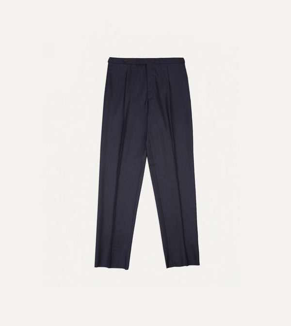 Drake's Grey Worsted Wool Single Pleat Trouser