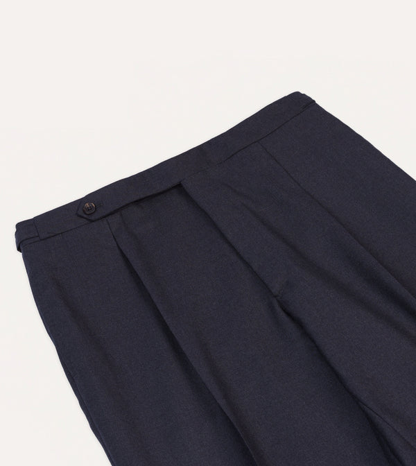 Drake's Grey Worsted Wool Single Pleat Trouser