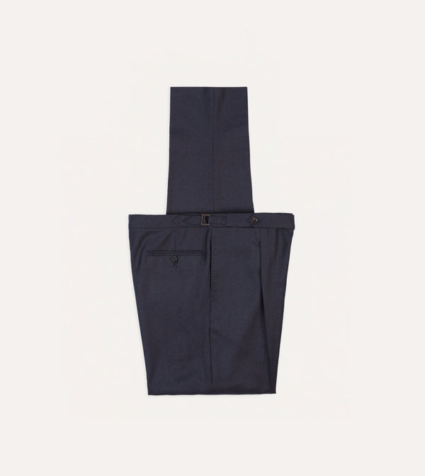 drake's Grey Worsted Wool Single Pleat Trouser