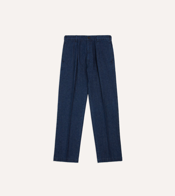 Drake's Indigo Cotton-Linen Games Trousers