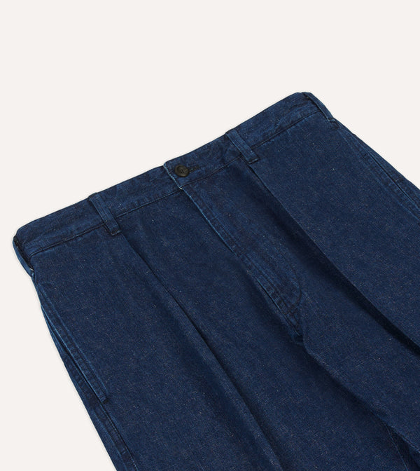 Drake's Indigo Cotton-Linen Games Trousers