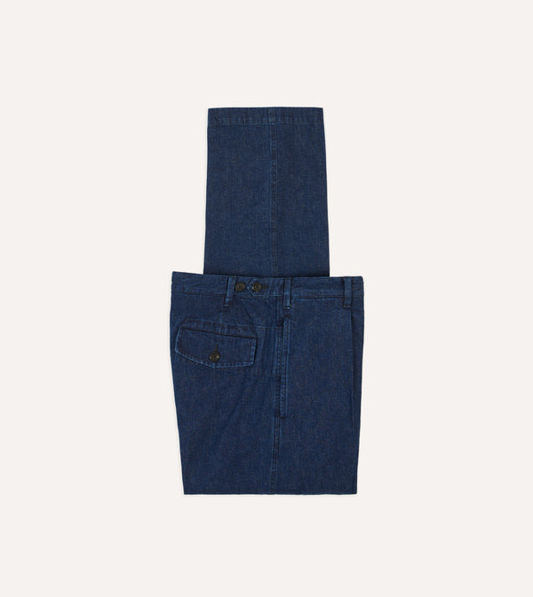 drake's Indigo Cotton-Linen Games Trousers