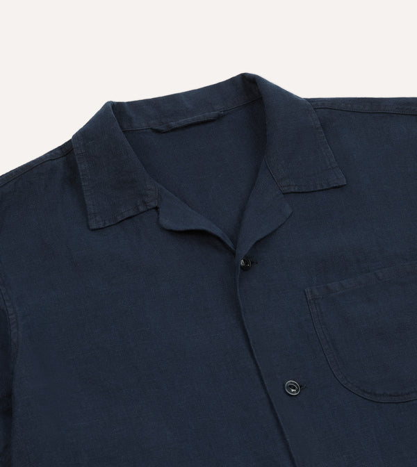 Drake's Indigo Linen Short Sleeve Safari Shirt