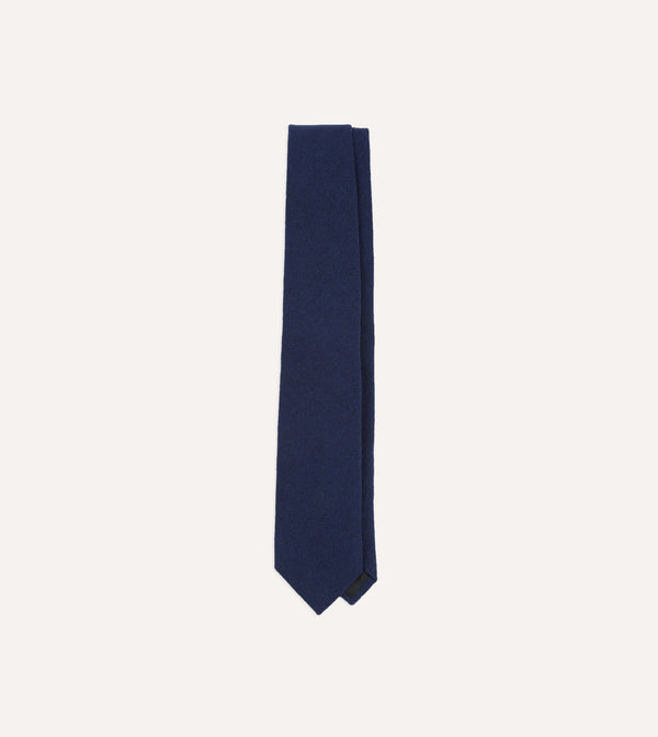 drake's Indigo Pure Cashmere Solid Tipped Tie