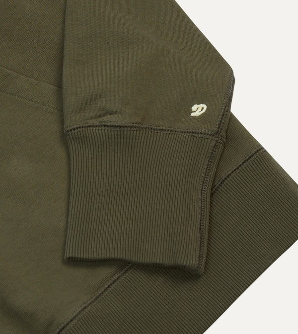 Drake's Khaki Green Cotton Quarter Zip Sweatshirt