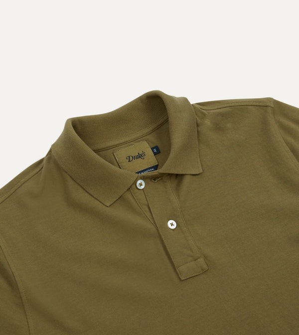 Drake's Khaki Piqué Cotton Polo Shirt