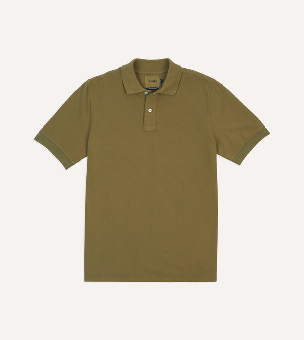 drake's Khaki Piqué Cotton Polo Shirt