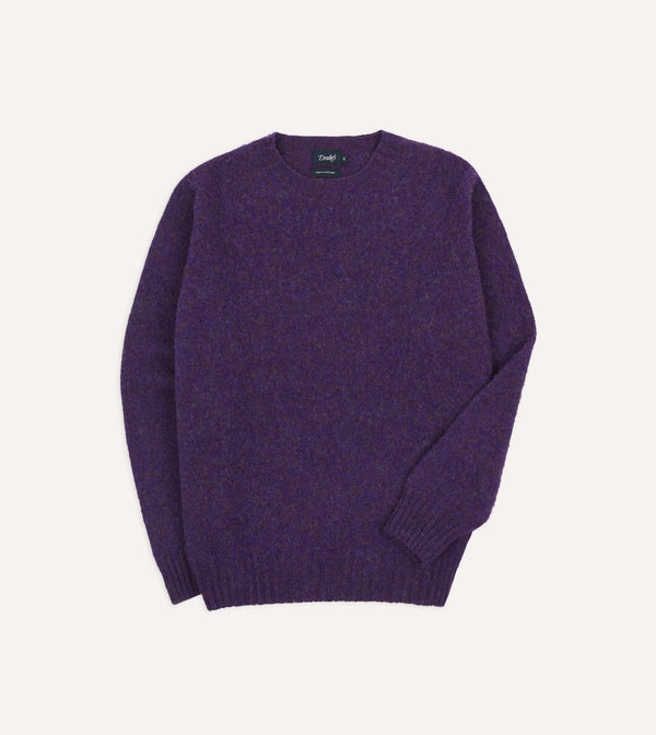 drake's Lavender Brushed Shetland Crew Neck Jumper