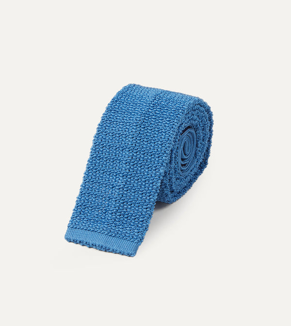 Drake's Light Blue Knitted Silk Solid Colour Tie