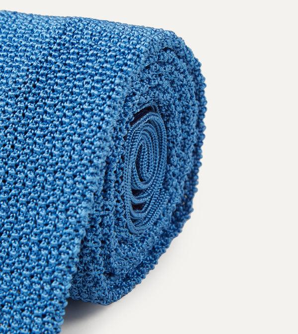 Drake's Light Blue Knitted Silk Solid Colour Tie