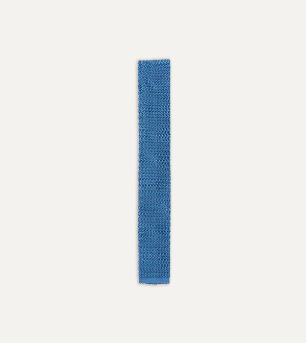 drake's Light Blue Knitted Silk Solid Colour Tie
