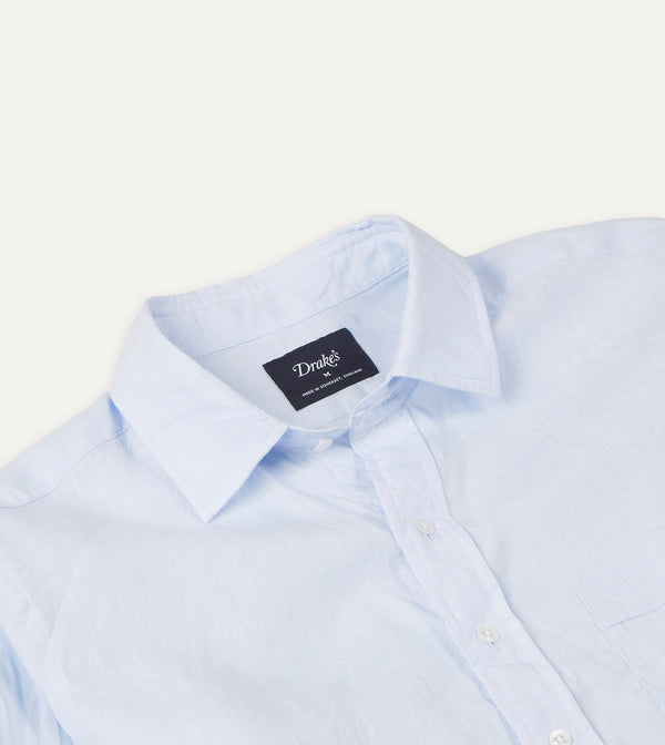 Drake's Light Blue Linen Spread Collar Shirt