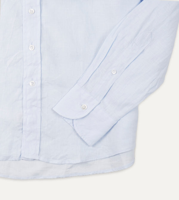 Drake's Light Blue Linen Spread Collar Shirt